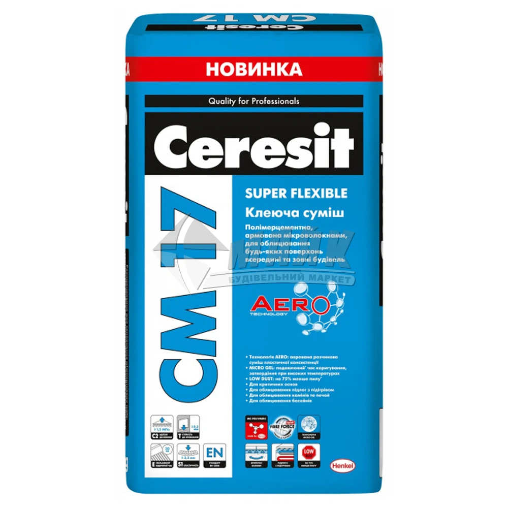 Клей для облицювальної плитки еластичний Ceresit CM 17 AERO 25 кг