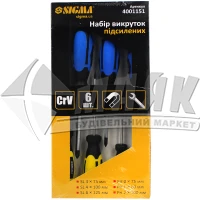 Набір викруток посилених під ключ SIGMA 6 шт (PH0, PH1, PH2, SL3, SL4, SL6) Cr-V