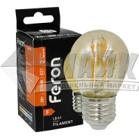Лампа світлодіодна куля філаментна Feron Filament 2Вт Е27 G45/Р45 2700°К (LB-61) золото