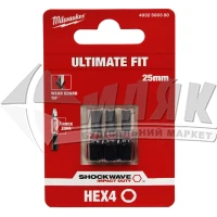 Біта MILWAUKEE SHOCKWAVE НЕХ4×25 мм 3 шт